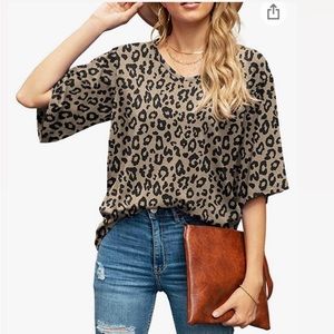 NWOT Women's Blouse Tops Loose V Neck 3/4 Bell Sleeve. Leopard XL NEW
